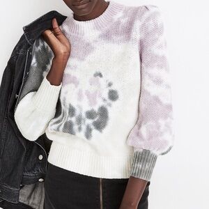 Madewell Tie Dye Textured Puff Sleeve Mock Neck sweater
